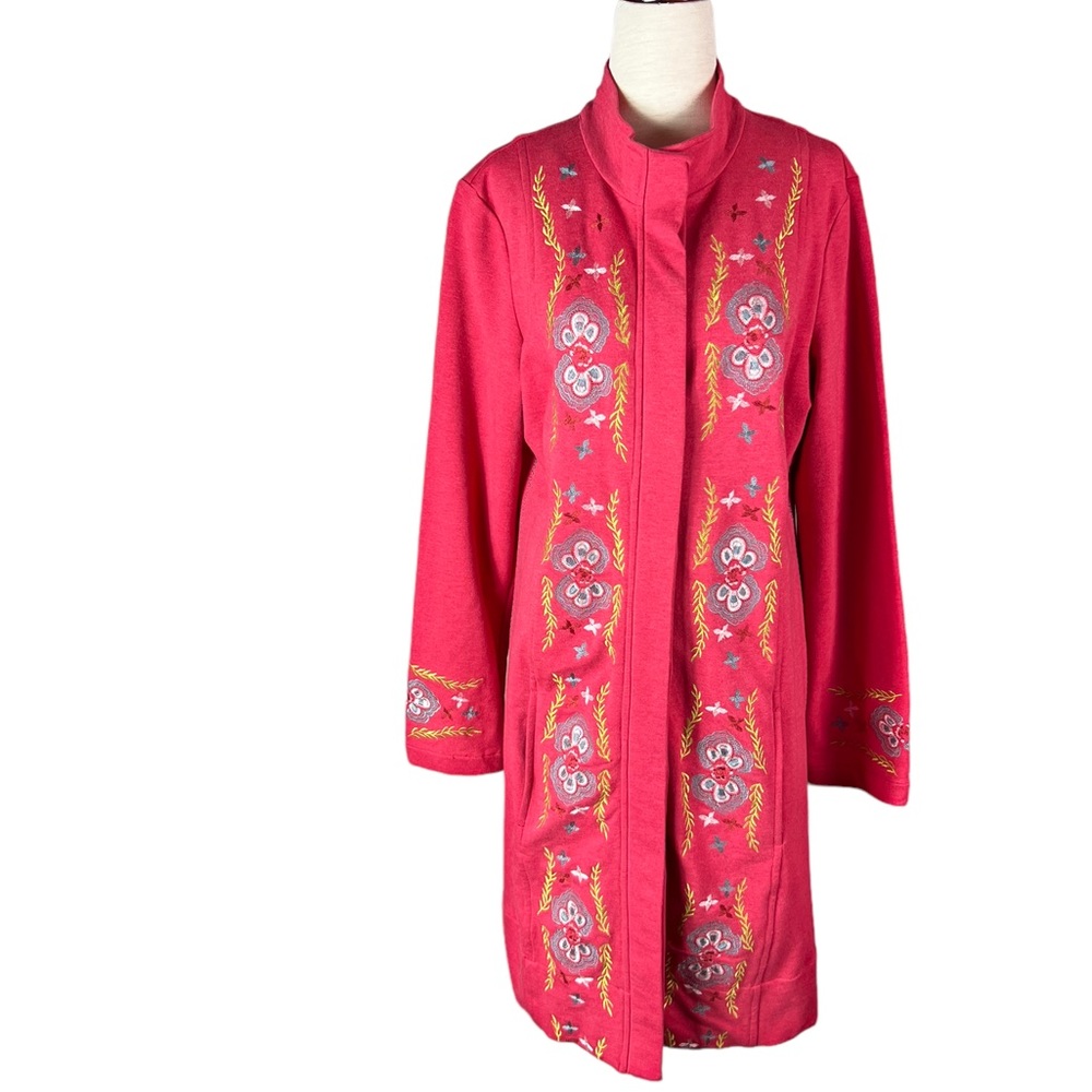 Sundance Sz M Pink “Freya” Embroidered Button Front Pockets Soft Long Jacket